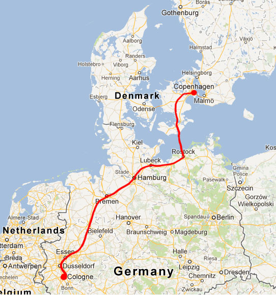 Kort Kbh-Køln tog 1936
